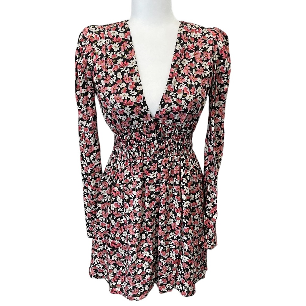 Zara Deep V-Neck Long Sleeve Floral Dress